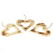 Artikel Dekorativa hjärtan trä för att hänga hjärta bränt i hjärtat 20cm 3st