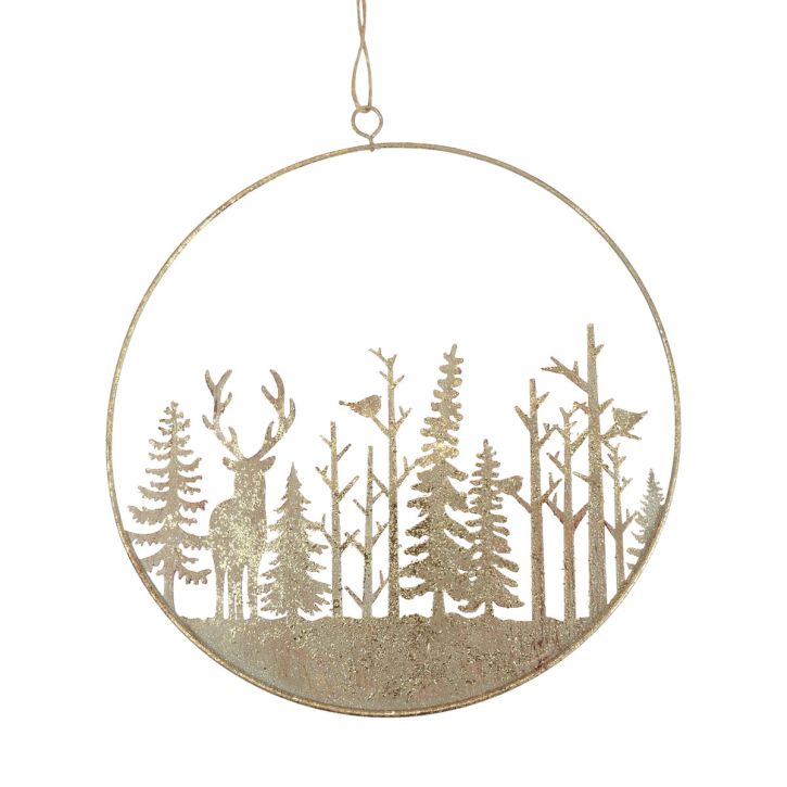 Dekorativ ring metall skogshjort dekoration vintage guld Ø22,5cm