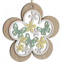 Artikel Fjäril att hänga, trähängeblomma, vårdekoration med glitter H11/14,5cm 4st