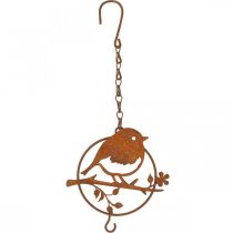 Metallfågel för upphängning, matplats, fågel med krokpatina 11,5×13cm