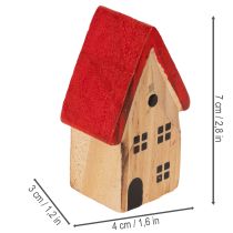 Artikel Dekorativa trähus med röda tak och granar, 12 cm, 6 delar