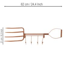 Artikel Rostig metallkrokskena, dekorativ högaffel, trädgårdsdekoration, 4 krokar, 62 cm
