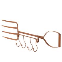 Artikel Rostig metallkrokskena, dekorativ högaffel, trädgårdsdekoration, 4 krokar, 62 cm