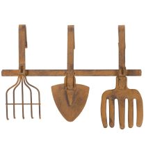 Artikel Krokskena för trädgårdsredskap, trädgårdsdekorationer, kratta, spade och hacka; metallkapphängare av rostig metall, L33,5 cm