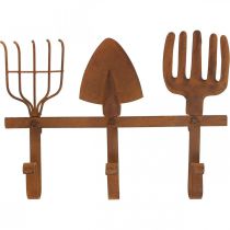 Hook bar trädgårdsredskap, trädgårdsdekoration, kratta spade kratta, garderob gjord av metall patina L33,5 cm