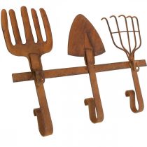 Artikel Hook bar trädgårdsredskap, trädgårdsdekoration, kratta spade kratta, garderob gjord av metall patina L33,5 cm