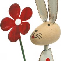 Artikel Påskdekoration, kanin av metall, vårdekoration, påskhare med blomröd, beige H21cm 2st