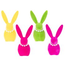 Artikel Dekorativ påskharefigur med pärlhalsband, perfekt för vardagsrum eller sovrum, 13 cm, 4 stycken