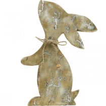 Artikel Träkanin, vår, påskhare sittande, påskdekoration med mönster naturligt, vittvättad H26cm