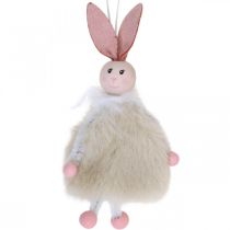 Kaniner, påskdekorationer, vårhängen, påskharar att hänga beige, rosa, vit H12,5cm 3st
