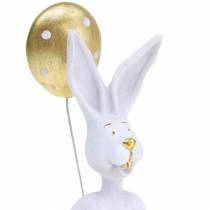 Kanin med ballongsittande vit, guld H13.5cm 2st