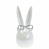 Påskharen med glasögon vit pärlemor keramisk H20cm