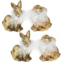 Artikel Guld kanin sittande guldfärgad terrakotta med fjädrar H10cm 4 st