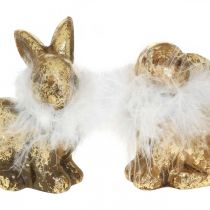 Guld kanin sittande guldfärgad terrakotta med fjädrar H10cm 4st
