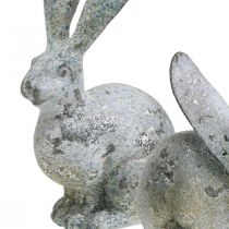 Dekorativ kanin, trädgårdsfigur i betonglook, shabby chic, påskdekoration med silverdetaljer H25cm set om 2