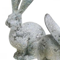 Artikel Dekorativ kanin, trädgårdsfigur i betonglook, shabby chic, påskdekoration med silverdetaljer H21/14cm, set om 2