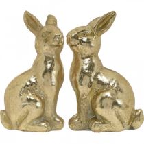 Artikel Dekorativ kanin i guld, kanin att dekorera, ett par påskharar, H16,5cm 2st