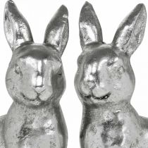 Deco kanin sittande påskdekoration silver vintage H13cm 2st