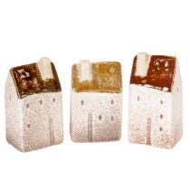 Artikel Dekorativt set med miniatyrhus i keramik, bordsdekoration, 9 cm, 3 delar