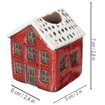 Artikel Keramisk ljusstake, dekorativt hus med snö för bordsdekoration, 7 cm, 2 stycken