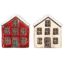Artikel Keramisk ljusstake, dekorativt hus med snö för bordsdekoration, 7 cm, 2 stycken