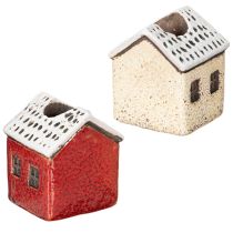 Artikel Keramisk ljusstake, dekorativt hus med snö för bordsdekoration, 7 cm, 2 stycken