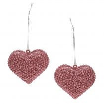 Hjärta rosa att hänga med glimmer 6,5 cm x 6,5 cm 12 st