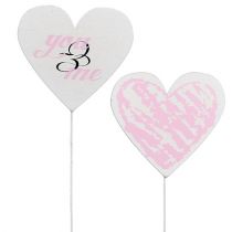 Artikel Hjärta på pinne 7cm vit, rosa 12 st