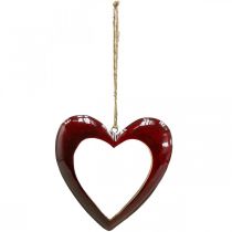 Hjärta av trä, deco hjärta att hänga, hjärta deco röd H15cm