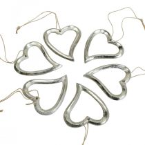 Hjärtdekoration för upphängning av metallhjärta silver 7,5 × 8,5 cm 6 st