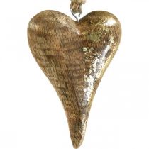 Trähjärtan med gulddekor, mangoträ, dekorativa hängen 10cm × 7cm 8st