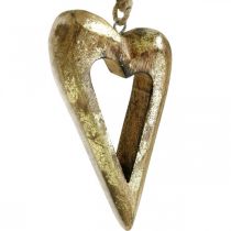 Deco hjärta, mango trä guld effekt, trä dekoration att hänga 13,5 cm × 7 cm 4 st