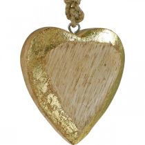 Hjärtan att hänga, mangoträ, trädekoration med guldeffekt 8,5 cm × 8 cm 6 st