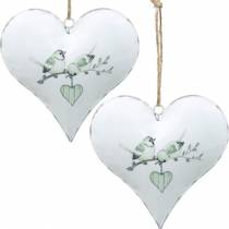 Dekorationshängarehjärta med fågelmotiv, hjärtdekoration för Alla hjärtans dag, metallhängande hjärtform 4st