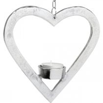 Artikel Värmeljushållare i hjärtat, ljusdekoration att hänga, bröllop, adventsdekoration av metallsilver H17,5cm