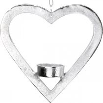 Artikel Värmeljushållare i hjärtat, ljusdekoration att hänga, bröllop, adventsdekoration av metallsilver H17,5cm