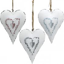 Dekorativa hjärtan för upphängning av metall vit metallhjärta 12×16cm 3st
