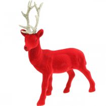 Dekorativ hjort dekorativ figur dekorativ ren flockade röd H28cm