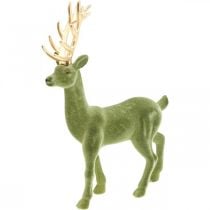 Dekorativ hjort dekorativ figur dekorativ ren flockade grön H37cm