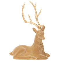 Artikel Dekorativ figurin av en liggande hjort med horn, flockad dekoration, 58 cm