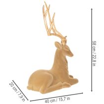 Artikel Dekorativ figurin av en liggande hjort med horn, flockad dekoration, 58 cm