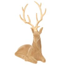 Artikel Dekorativ figurin av en liggande hjort med horn, flockad dekoration, 58 cm