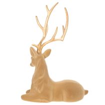 Artikel Dekorativ figurin av en liggande hjort med horn, flockad dekoration, 58 cm