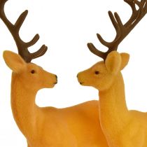 Artikel Deer deco rener gul brun flockad H20,5 cm set om 2