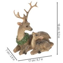 Artikel Dekorativ figur av en hjortfamilj med snö som vinterdekoration, 17 cm