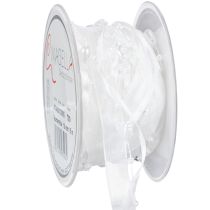 Artikel Bröllopsdekoration organzaband vitt 10mm x 5m med hjärtan och pärlor