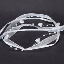 Artikel Bröllopsdekoration organzaband vitt 10mm x 5m med hjärtan och pärlor