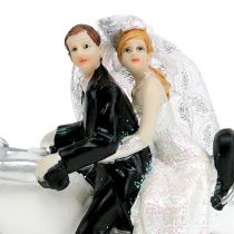 Bröllopsfigur bruden och brudgummen på motorcykeln 9 cm