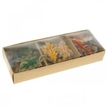 Artikel Dekorativa löv trä för upphängning av färgglad höstdekoration 6,5×4cm 12st