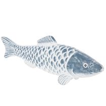 Artikel Träfisk i blått och vitt, fiskdekoration, trämjöl, 35 cm, 1 styck